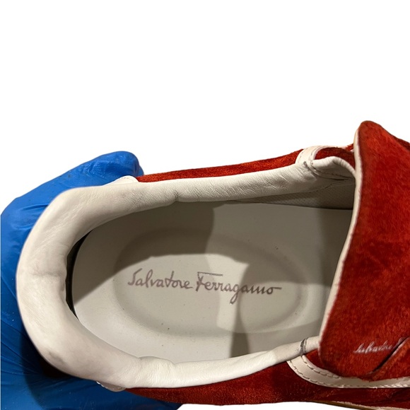 Salvatore Ferraragamo Mens Red Suede Laced Sneakers - Picture 7 of 8